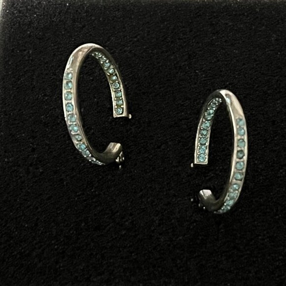Aqua Crystals Inside and Out Hoop Earrings - Picture 1 of 7